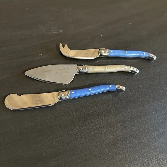 French Home Laguiole Blue & Neutral 3-Pc. Cheese Set Fancy Kitchenware Utensils - Picture 1 of 8